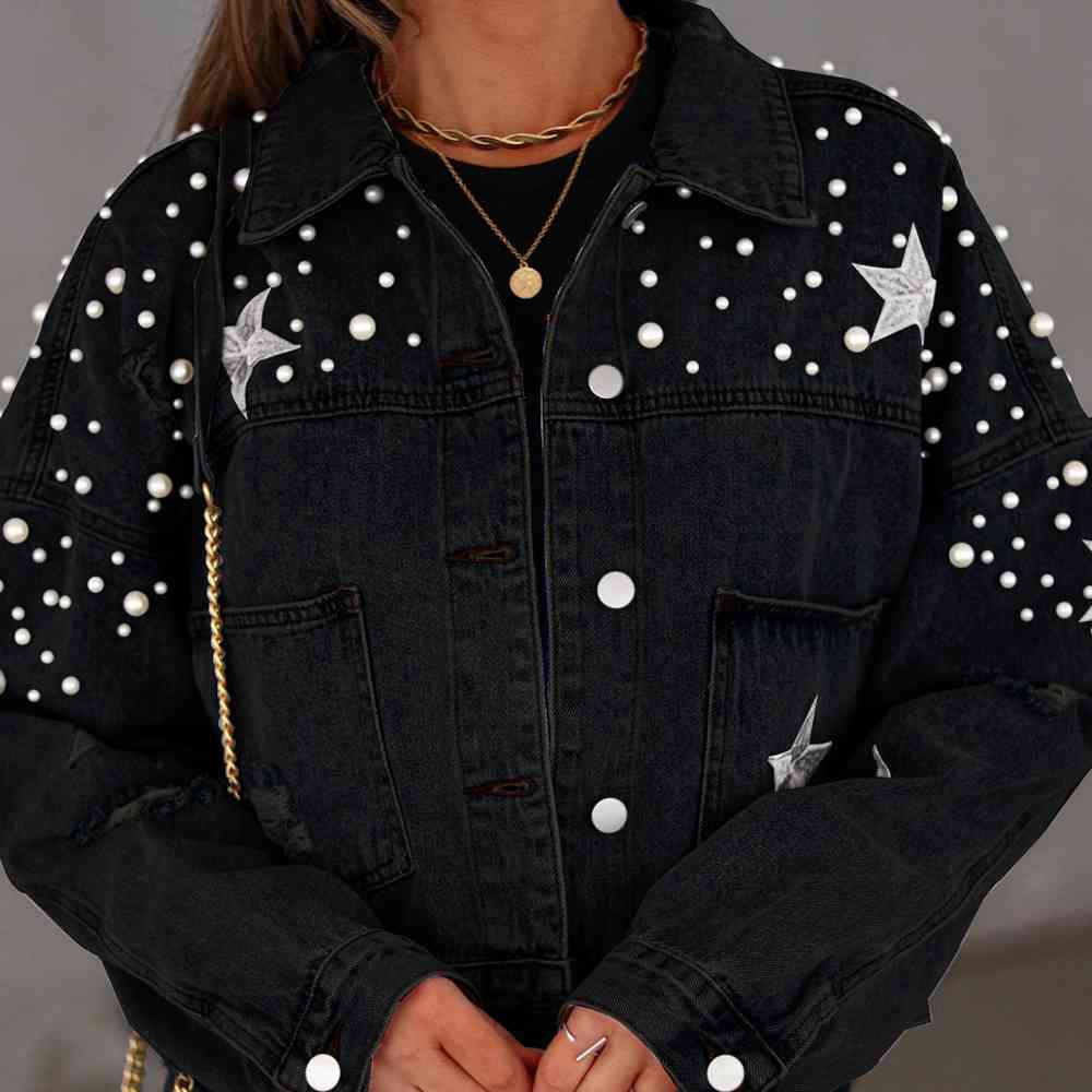 Black Bead Detail Denim Jacket