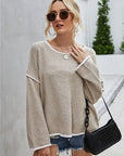 Dark Gray Boat Neck Dropped Shoulder Sweater