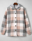 Gray Button Up Plaid Hooded Jacket