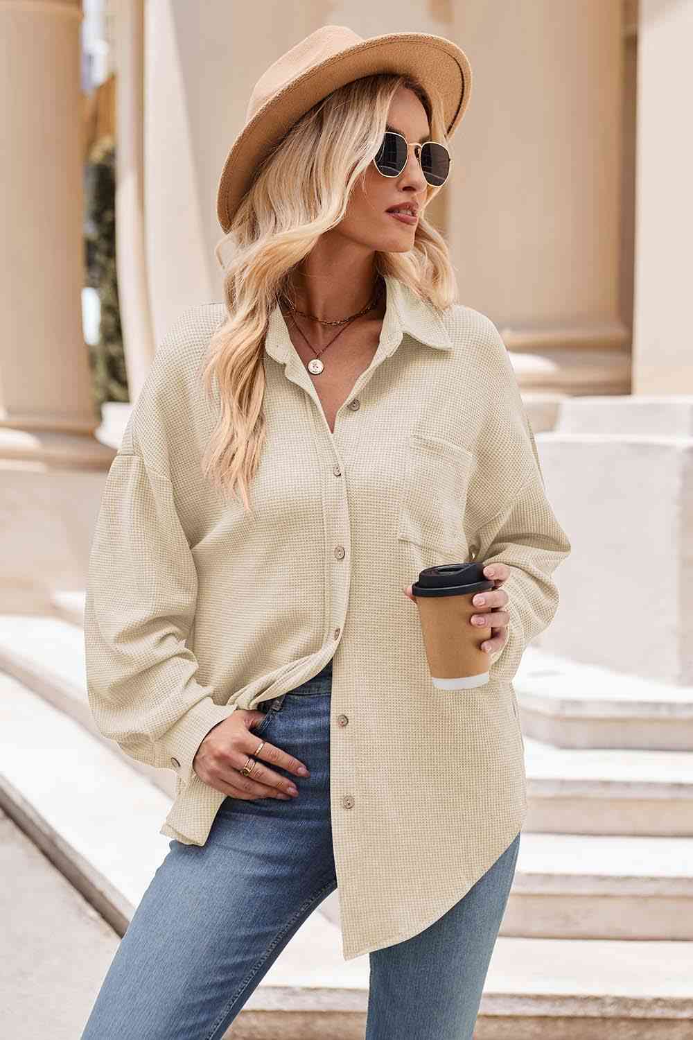 Gray Collared Neck Dropped Shoulder Shirt