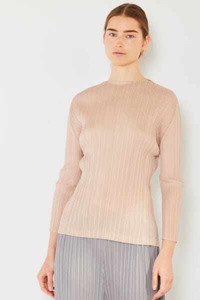 Light Gray Marina West Swim Pleated Long Sleeve Boatneck Top