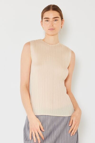 Light Gray Marina West Swim Pleated Sleeveless Crewneck Tank