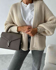 Dark Gray Open Front Dropped Shoulder Cardigan