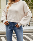 Gray Round Neck Dropped Shoulder Sweater