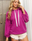 Gray BiBi Brushed Checker Drawstring Long Sleeve Hoodie