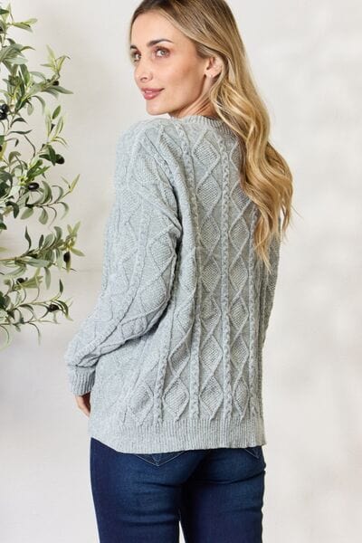 Light Gray BiBi Cable Knit Round Neck Sweater