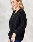 Black BiBi Half Zip Brushed Terry Long Sleeve Top