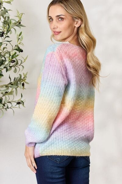 Light Gray BiBi Rainbow Gradient Crochet Deetail Sweater