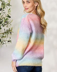 Light Gray BiBi Rainbow Gradient Crochet Deetail Sweater