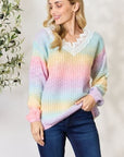 Light Gray BiBi Rainbow Gradient Crochet Deetail Sweater