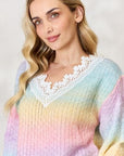 Light Gray BiBi Rainbow Gradient Crochet Deetail Sweater