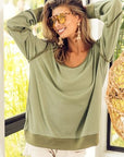 Tan BiBi Waffle Knit Contrast Trim Long Sleeve T-Shirt