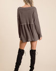 Light Gray BiBi Waffle Knit V-Neck Babydoll Blouse