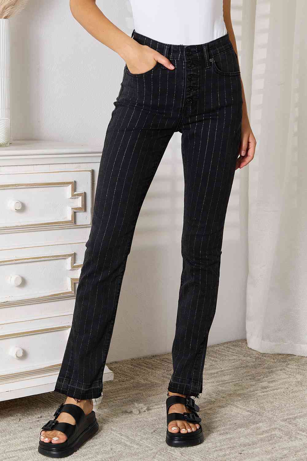 Gray Kancan Striped Pants with Pockets