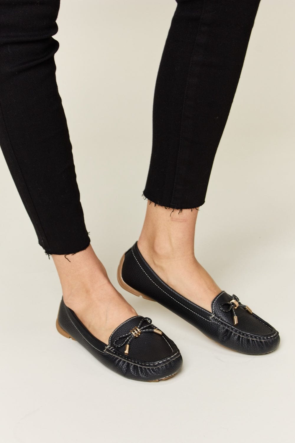 Black Forever Link Slip On Bow Flats Loafers