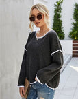 Gray Boat Neck Dropped Shoulder Sweater