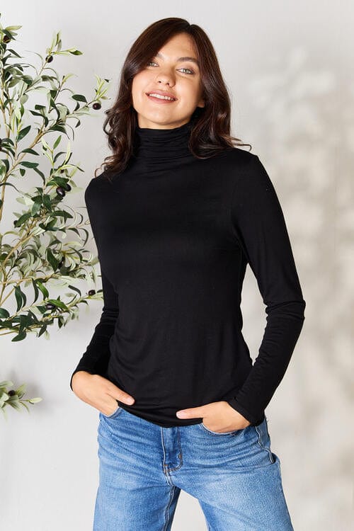 Dark Slate Gray BOMBOM Turtleneck Long Sleeve Blouse