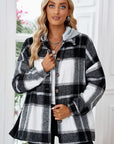 Dark Slate Gray Button Up Plaid Hooded Jacket