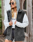 Slate Gray Button Up Sleeveless Denim Jacket with Pockets