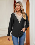 Dark Slate Gray Contrast Flounce Sleeve Blouse