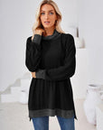 Black Contrast Mock Neck Long Sleeve T-Shirt