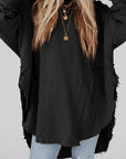 Dark Slate Gray Contrast Texture Round Neck Long Sleeve Blouse