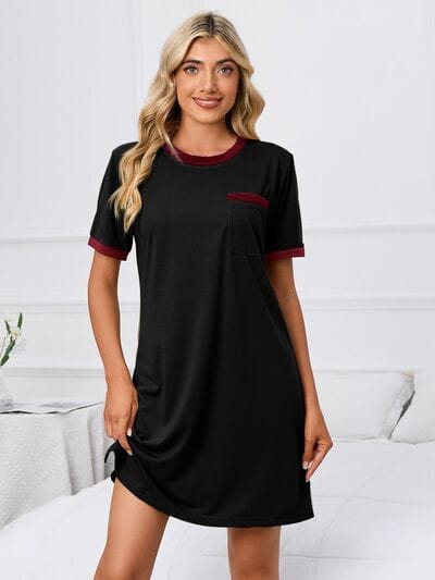 Black Contrast Trim Round Neck Mini Dress