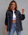 Dark Gray Distressed Drop Shoulder Denim Jacket