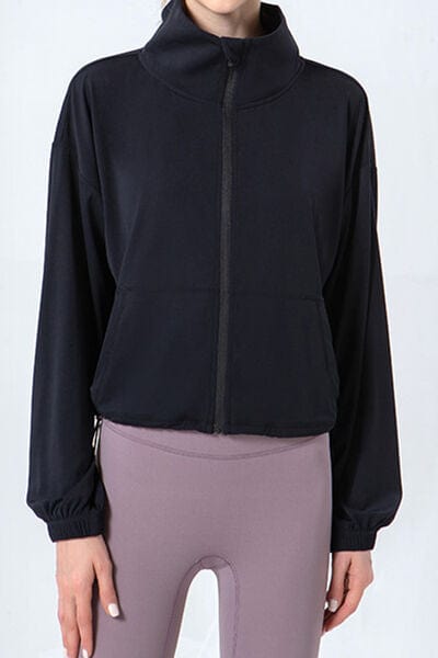 Lavender Drawstring Zip Up Dropped Shoulder Active Outerwear