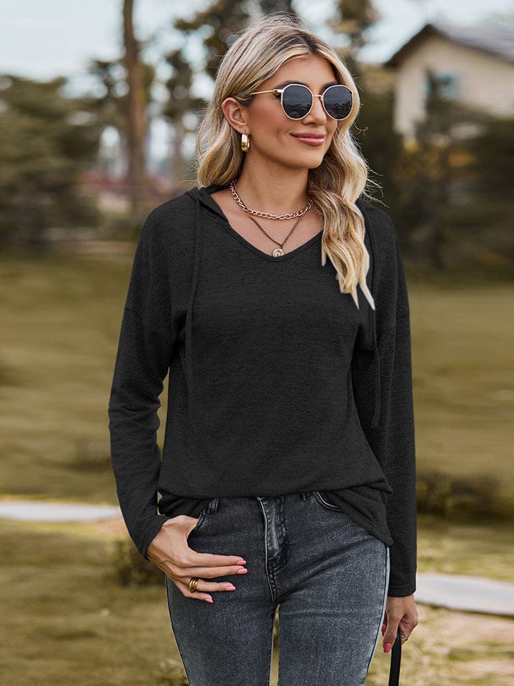 Dark Slate Gray Dropped Shoulder Hooded Blouse