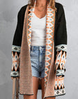 Rosy Brown Geometric Open Front Long Sleeve Cardigan