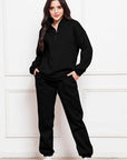 Black Half Zip Long Sleeve Sweatshirt and Pants Set