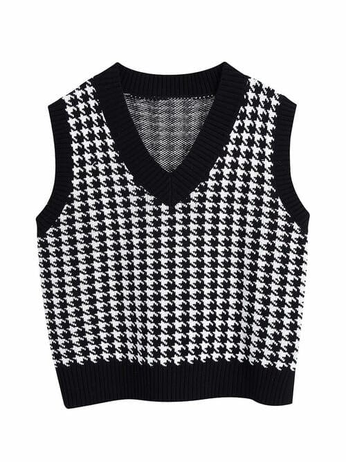 Light Gray Houndstooth V-Neck Sweater Vet