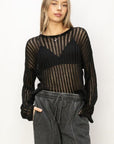 Beige HYFVE Openwork Ribbed Long Sleeve Knit Top