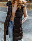 Dark Slate Gray Longline Hooded Sleeveless Puffer Vest