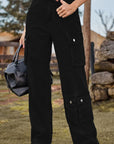 Black Loose Fit Long Jeans with Pockets