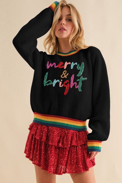 Wheat MERRY & BRIGHT Ribbed Round Neck Sweater