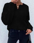 Black Notched Long Sleeve Sweater