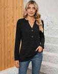 Dark Khaki Notched Neck Long Sleeve T-Shirt