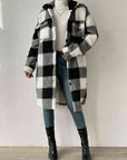 Gray Plaid Collared Neck Button Down Coat