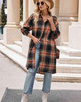 Gray Plaid Collared Neck Long Sleeve Coat