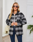 Gray Plaid Collared Shirt Jacket