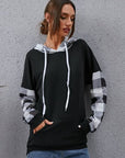 Light Slate Gray Plaid Drawstring Dropped Shoulder Hoodie