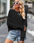 Light Slate Gray Round Neck Drop Shoulder Long Sleeve Sweater