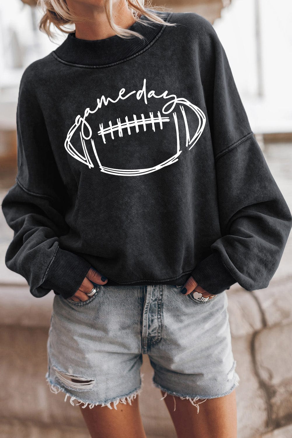 Dark Slate Gray Round Neck Long Sleeve FOOTBALL Graphic Sweatshirt