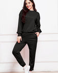 Black Round Neck Long Sleeve Sweatshirt and Pants Set