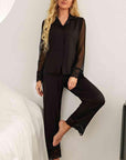 Light Gray Spliced Lace Lapel Collar Pajama Set