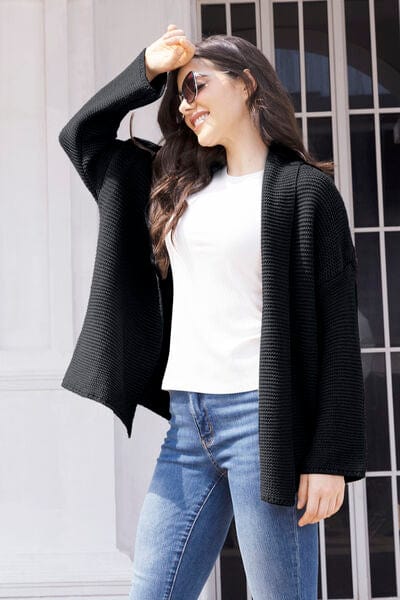 Dark Slate Gray Tied Open Front Long Sleeve Cardigan