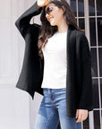 Dark Slate Gray Tied Open Front Long Sleeve Cardigan