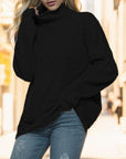 Dark Slate Gray Turtleneck Drop Shoulder Long Sleeve Sweater